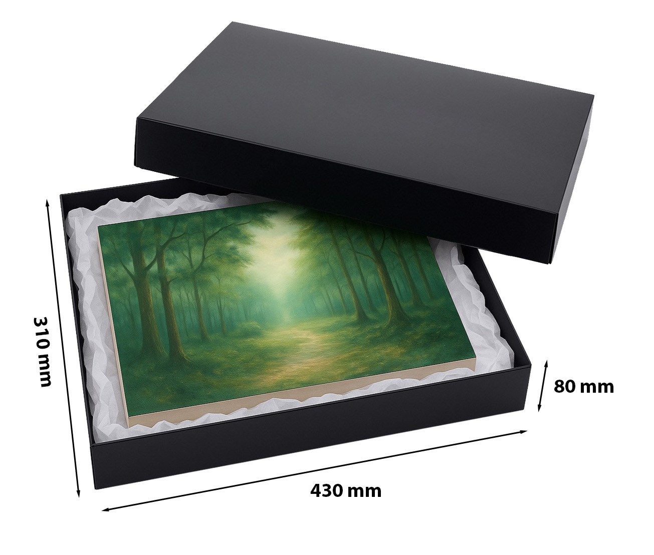 Duże eleganckie pudełko fasonowe laminowane czarne 430x310x80 mm