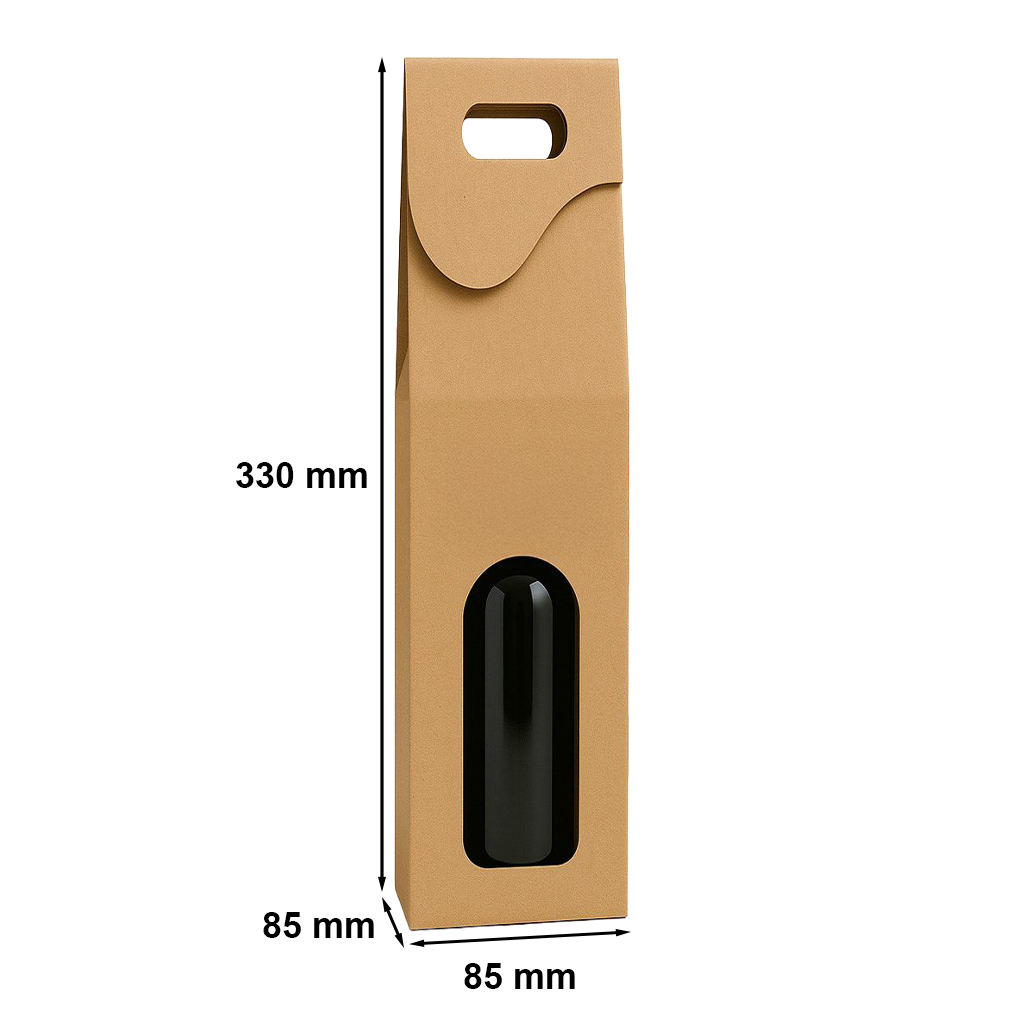 Kartonowe pudełko karbowane na wino 85x85x330 mm brązowe z uchwytem