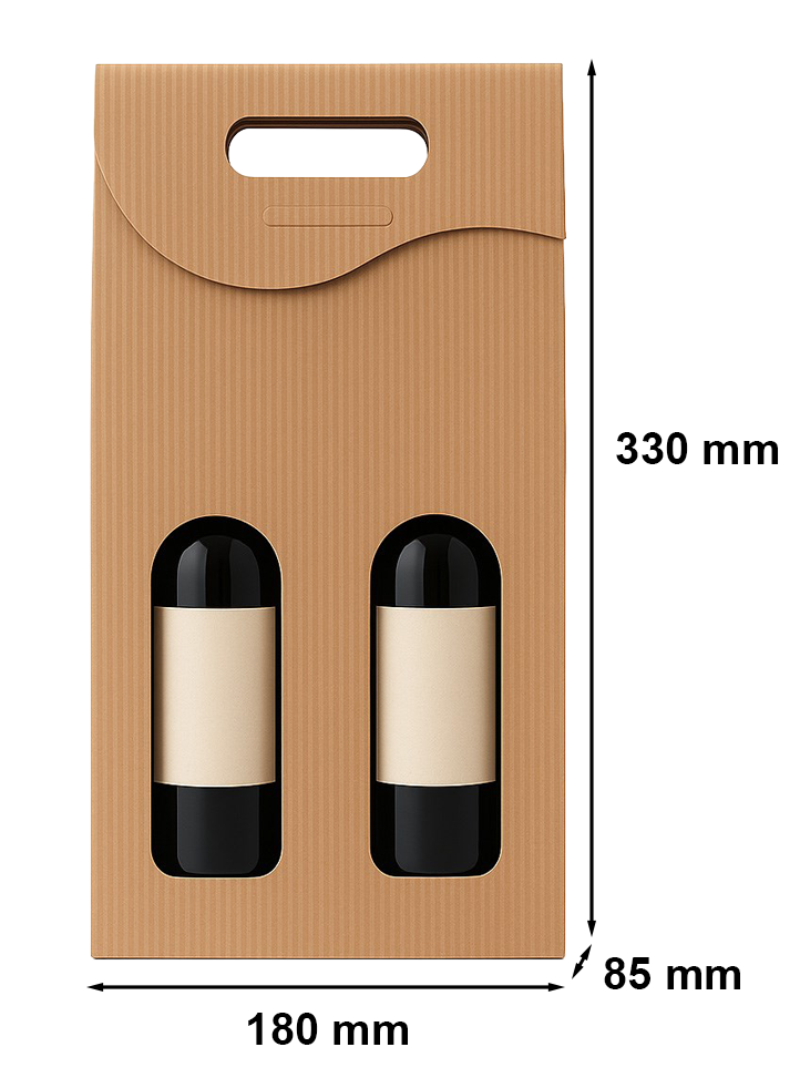 Pudełko karbowane wykrojnikowe na 2 wina 180x85x330 mm brązowe