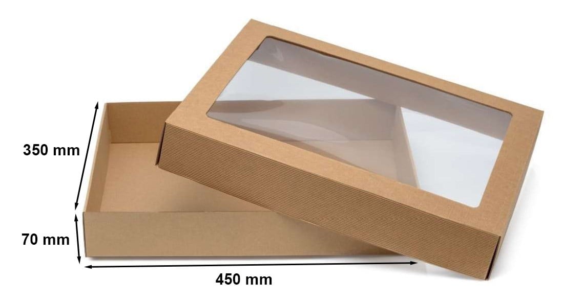 Pudełko fasonowe z oknem, karbowane, prezentowe 450x350x70 mm A3