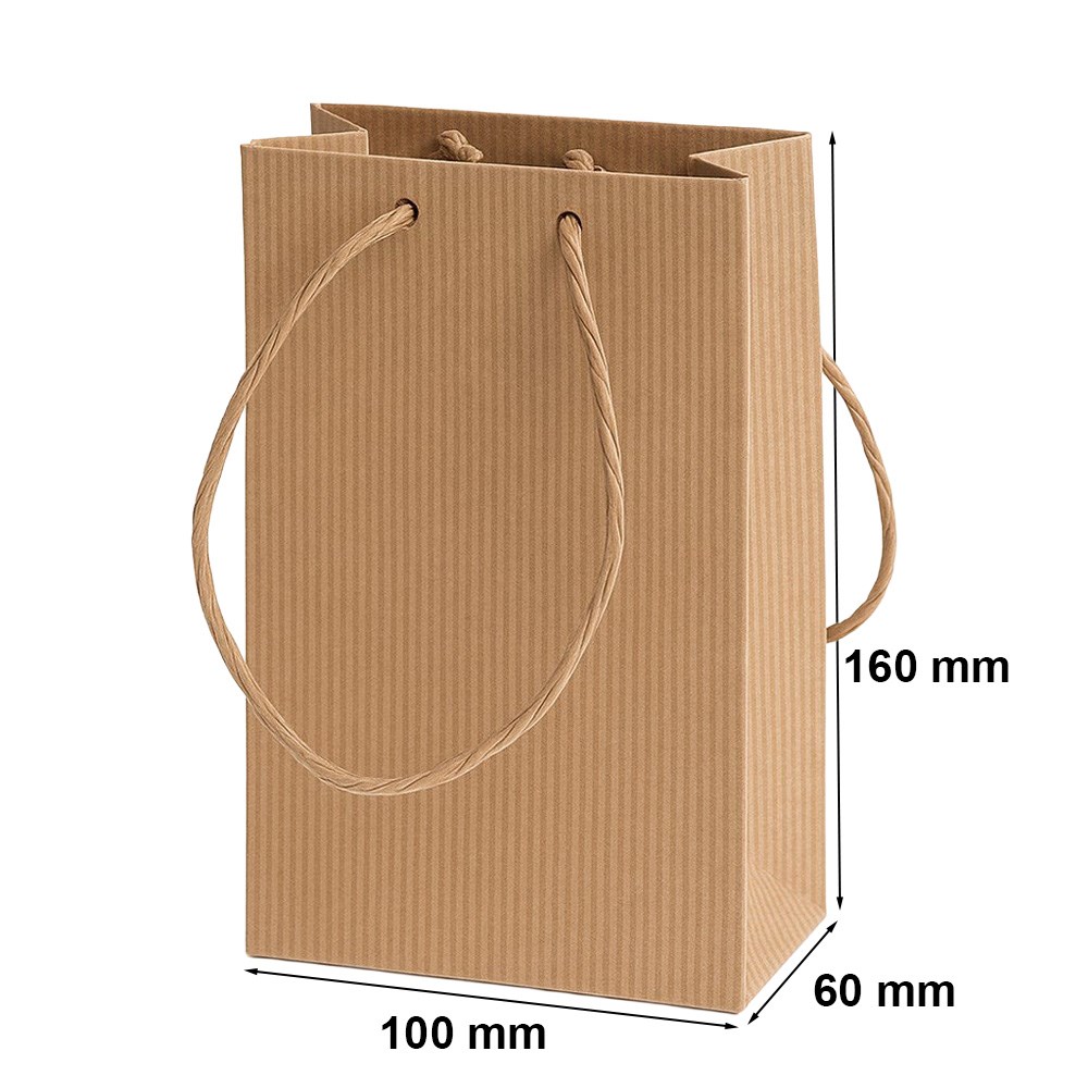 Torba prezentowa z tektury karbowanej 100x60x160 mm brązowa sznurek