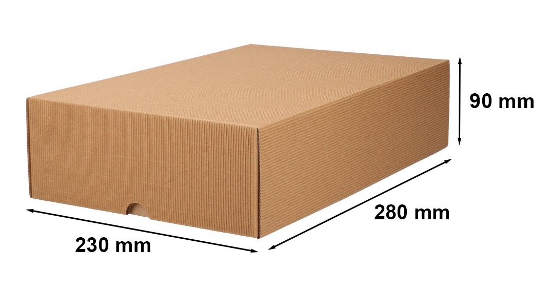 Brązowe pudełko wykrojnikowe karbowane z wieczkiem 280x230x90 mm