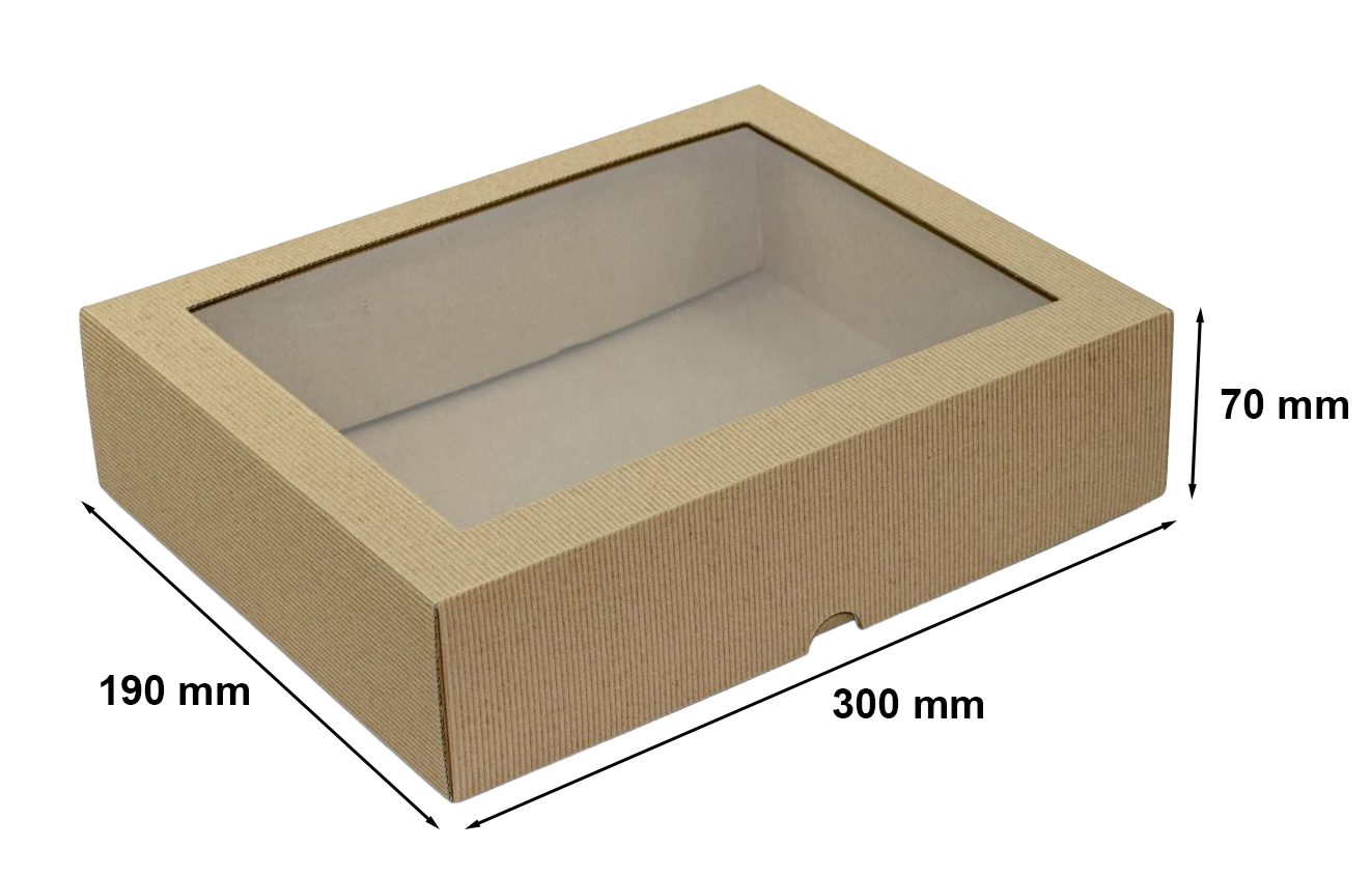 Pudełko karbowane wieczkowe wykrojnikowe 300x190x70 mm z oknem