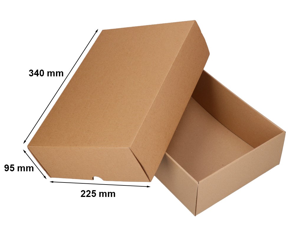Pudełko kartonowe fasonowe karbowane z wieczkiem 340x225x95 mm