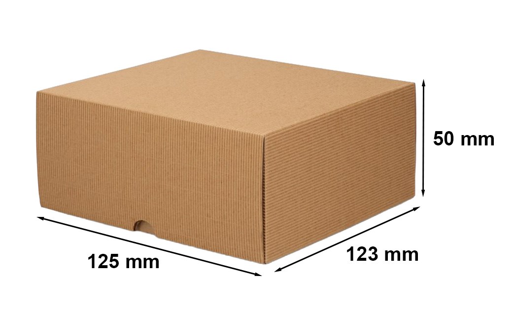 Pudełko kartonowe fasonowe karbowane z wieczkiem 125x123x50 mm brązowe