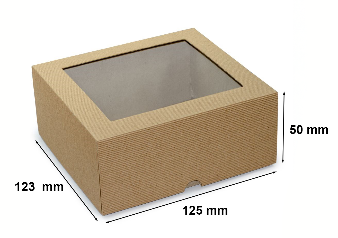 Pudełko karbowane wykrojnikowe wieczkowe 125x123x50 mm z oknem