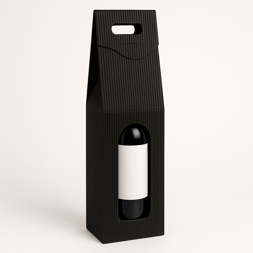 Pudełko karbowane czarne na wino, karton fasonowy 85x85x395 mm
