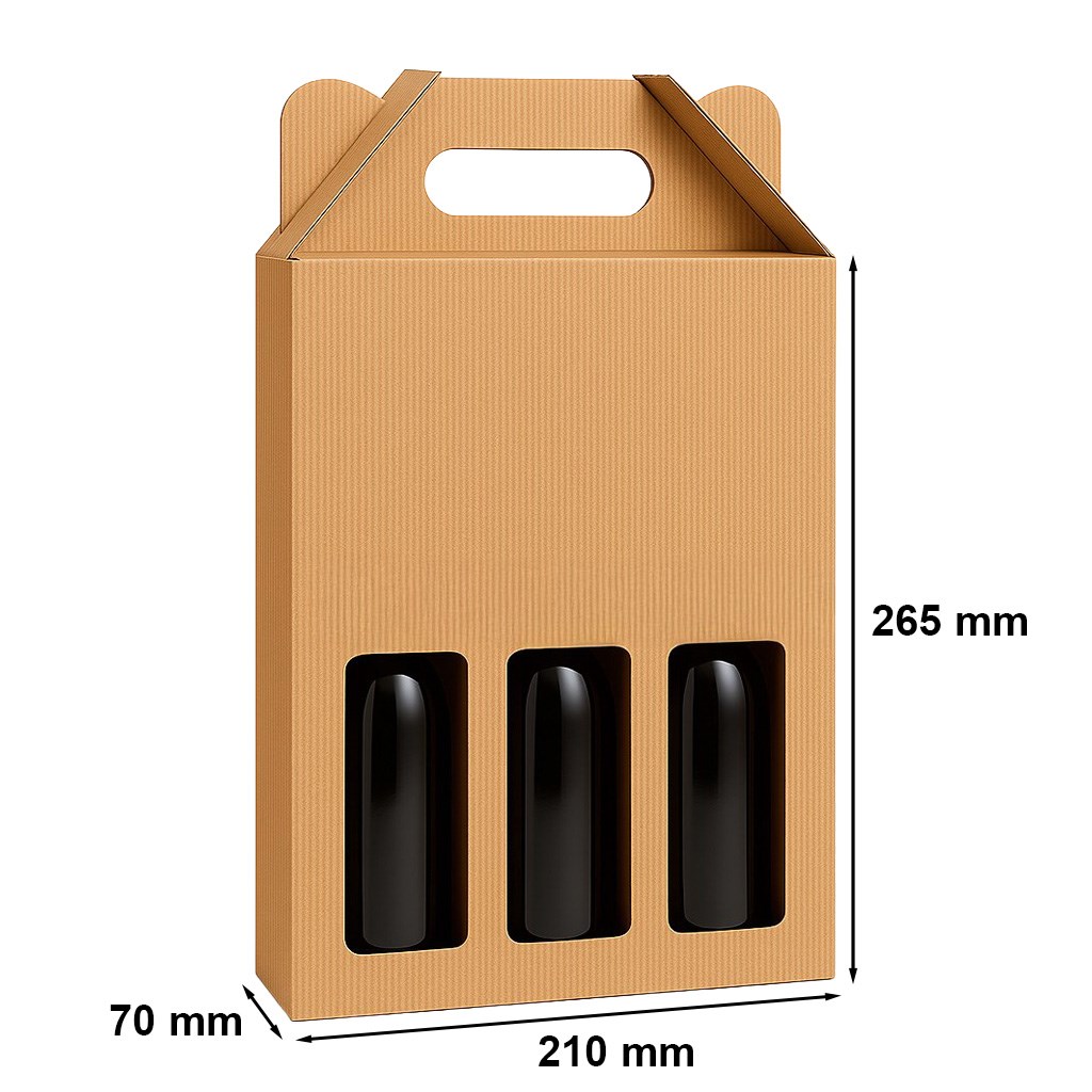 Pudełko karbowane na 3 piwa, karton fasonowy, brązowe 210x70x265 mm