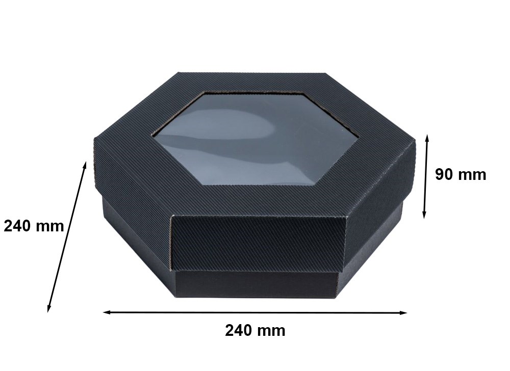 Pudełko karbowane wieczkowe czarne 240x240x90 mm z oknem 450 g/m2