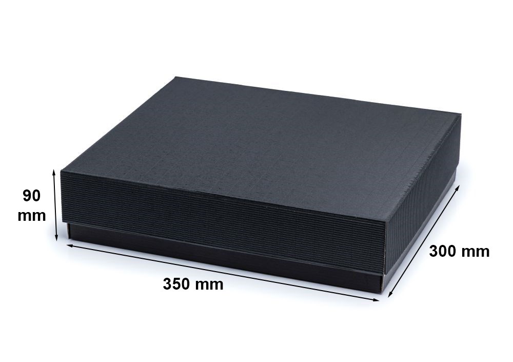Pudełko wieczkowe karbowane czarne kartonowe 350x300x90 mm 450 g/m2