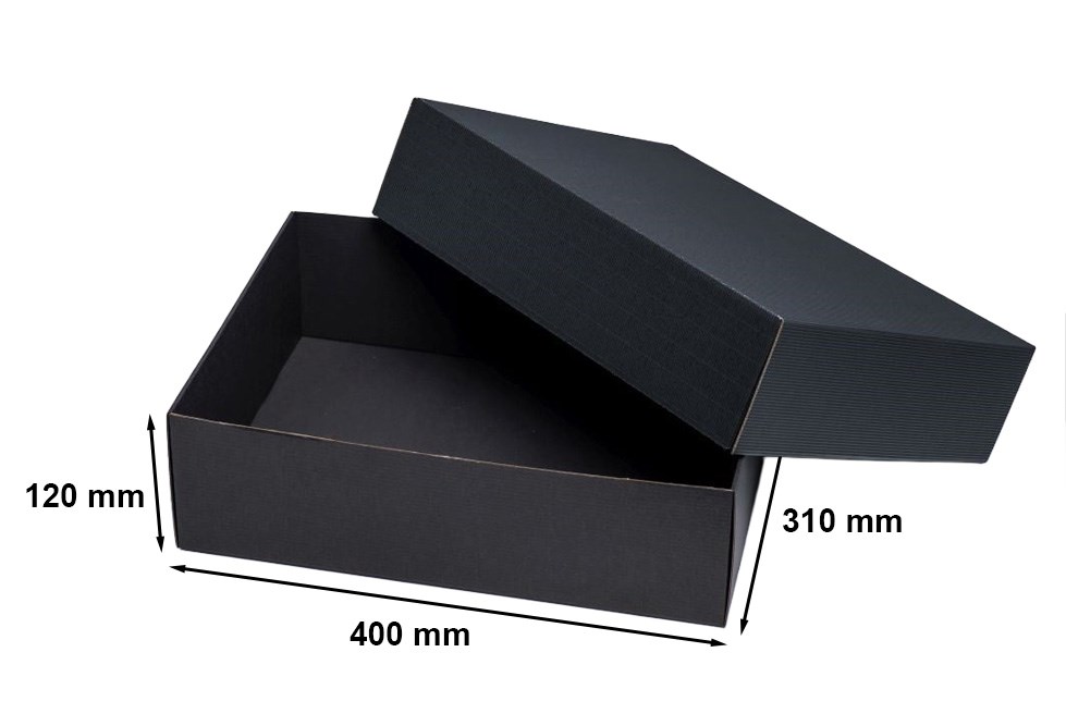 Pudełko karbowane kartonowe czarne wieczkowe 400x310x120 mm 450 g/m2