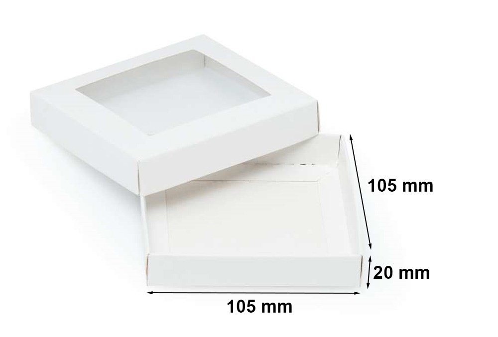 Pudełko ozdobne kartonowe płaskie białe z okienkiem 105x105x20 mm