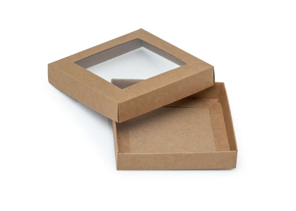 Pudełko ozdobne prezentowe płaskie kraft 105x105x20 mm z oknem