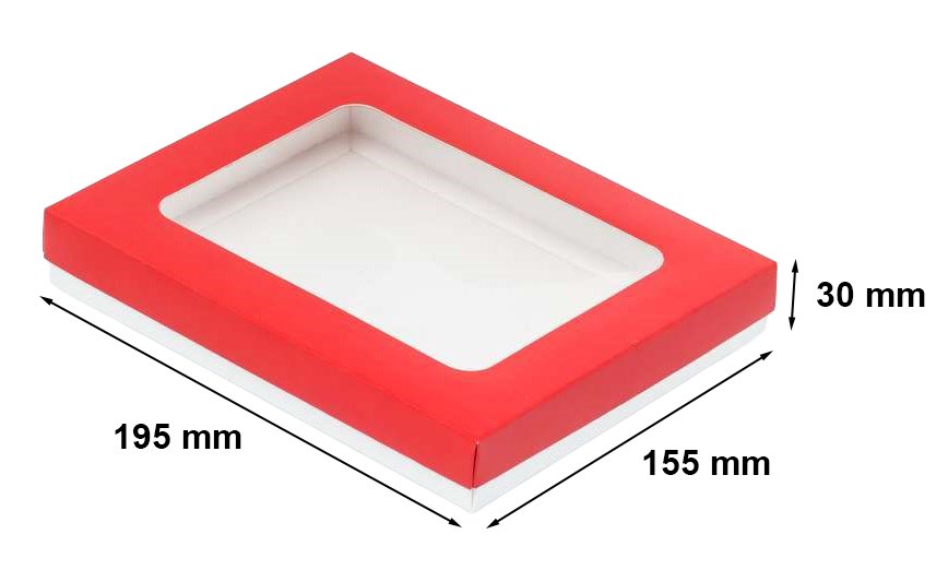 Pudełko ozdobne prezentowe kartonowe czerwone 195x155x30 mm z oknem