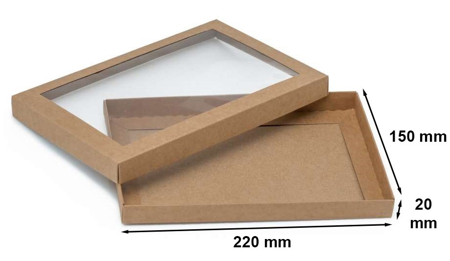 Pudełko ozdobne prezentowe kraft z oknem 220x150x20 mm brązowe