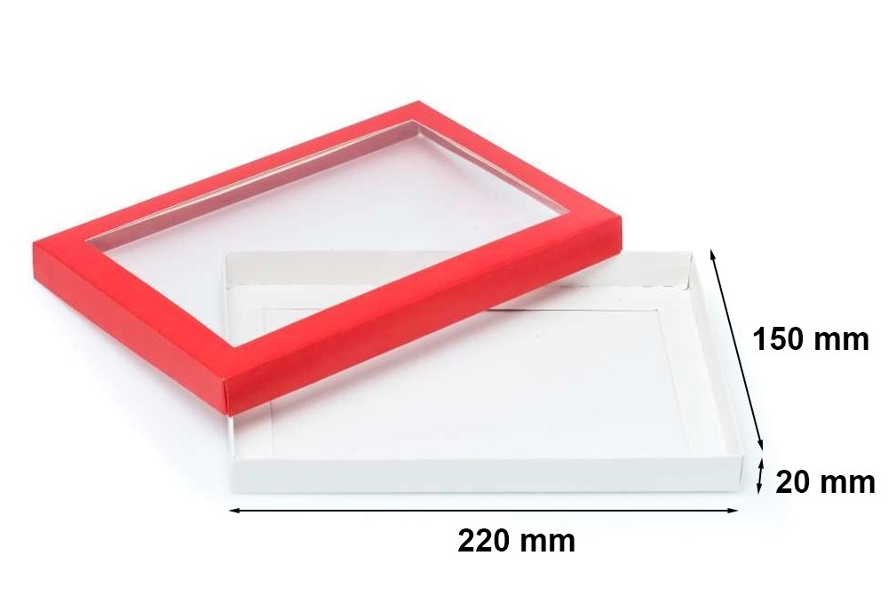 Pudełko ozdobne prezentowe kartonowe czerwone 220x150x20mm z oknem