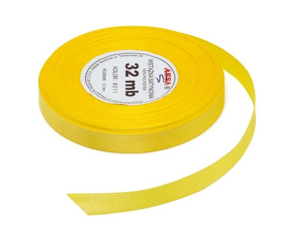 Wstążka satynowa żółta 12 mm 32 m tasiemka ozdobna WS8011