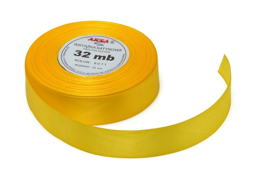 Wstążka satynowa dekoracyjna żółta 25 mm 32 m do prezentów WS8011