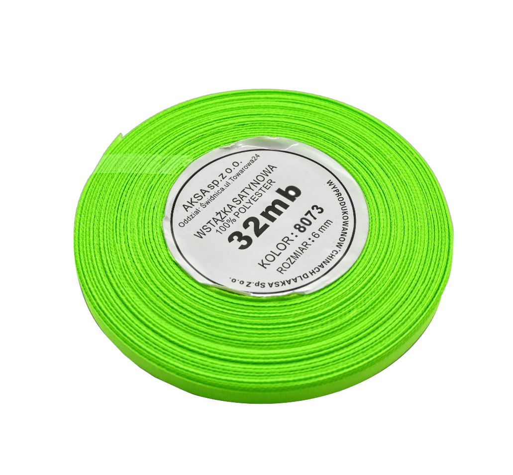 Wstążka satynowa 6 mm jaskrawozielona 32 m tasiemka ozdobna WS8073