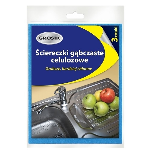 Ściereczki gąbczaste celulozowe Grosik, 3 szt., chłonne do sprzątania