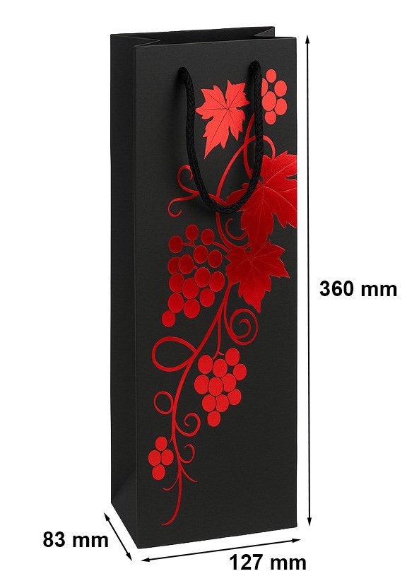 Torebka prezentowa na wino papierowa czarna z nadrukiem 127x83x360 mm