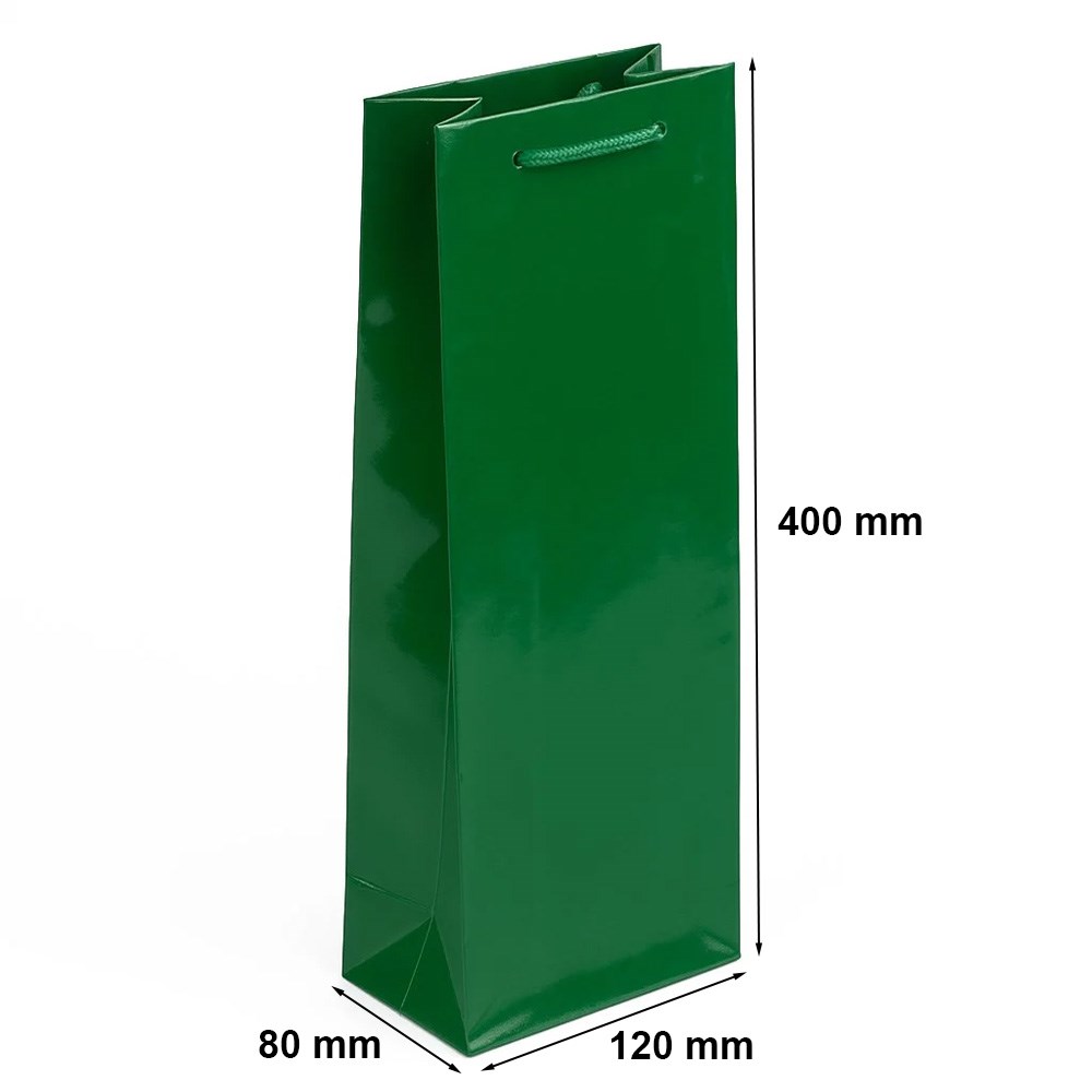 Torba laminowana prezentowa na wino 120x80x400 zielona ze sznurkiem