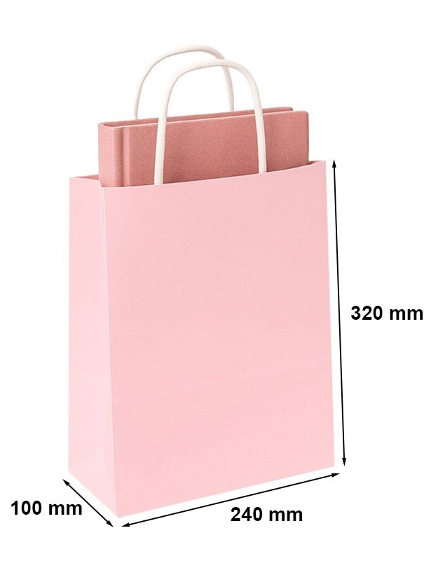 Papierowa torebka prezentowa 240x100x320 mm pastelowy róż ze sznurkiem