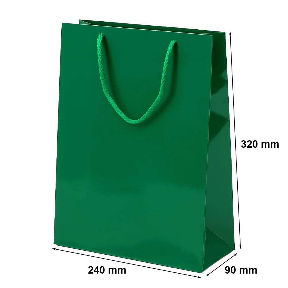 Torba laminowana na prezent zielona papierowa 240x90x320 mm 150 g