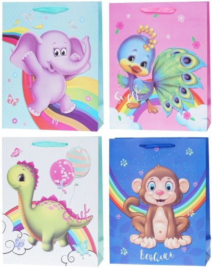 Torba prezentowa papierowa Lux A4 Dzieci tęcza 26x10x32 cm, 12 szt.