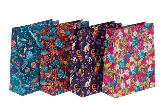 Torby prezentowe Lux A4 26x10x32 cm, brokat, Przyroda 12 szt