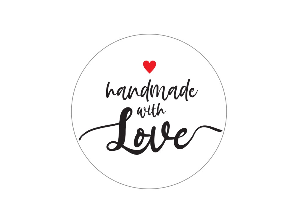 Naklejki okrągłe białe Handmade with Love 25 mm 200 szt wzór 7
