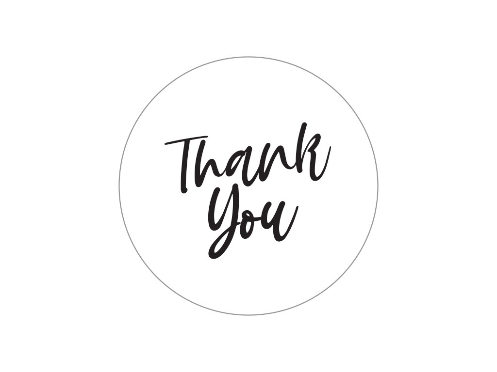 Naklejki okrągłe białe Thank You 25 mm, 200 szt. na rolce, wzór 5