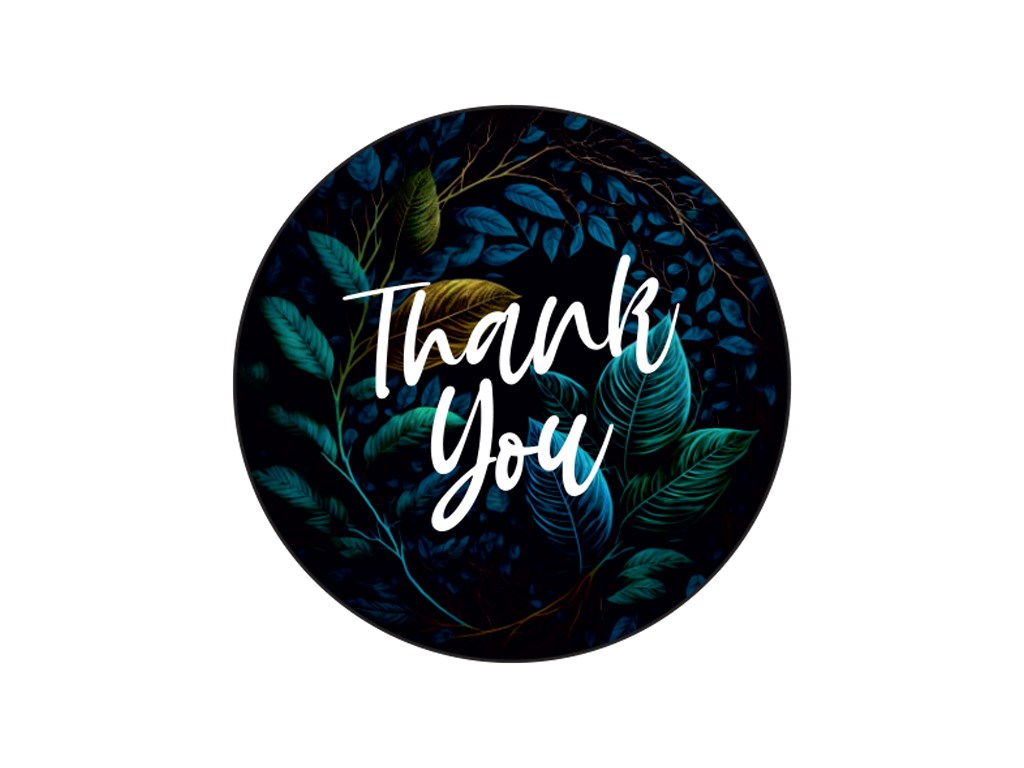 Naklejki okrągłe samoprzylepne Thank You 8 białe fi 30 mm 200 szt