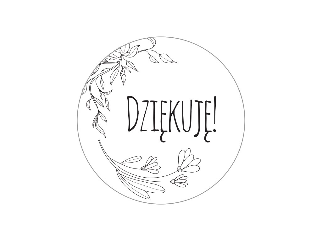Naklejki samoprzylepne okrągłe białe Dziękuję fi 35 mm 200 szt