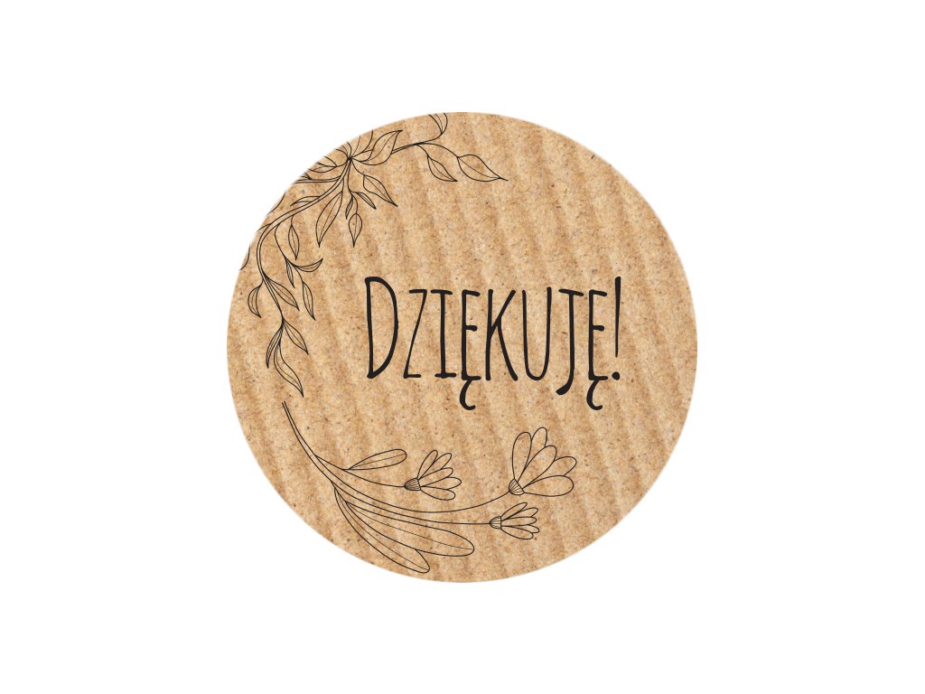 Naklejki okrągłe kraft fi 35 mm Dziękuję 1, etykiety 200 szt