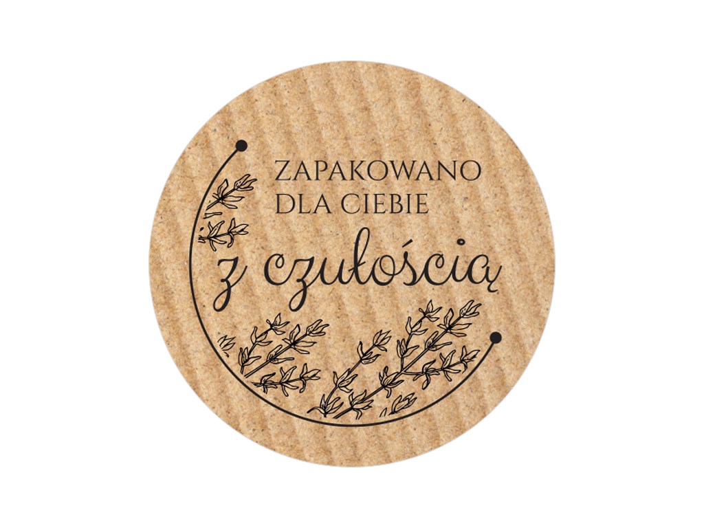 Naklejki kraft „Zapakowano dla Ciebie z czułością” 35 mm 200 szt.