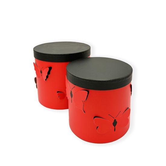 Zestaw 3 okrągłych pudełek Motyl 3D czerwone 16/19/21 cm