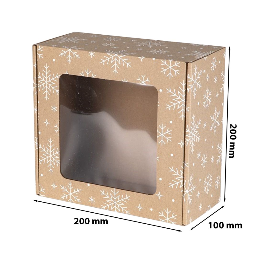 Ozdobne pudełko świąteczne EKO Śnieżki F427 z okienkiem 200x200x100 mm
