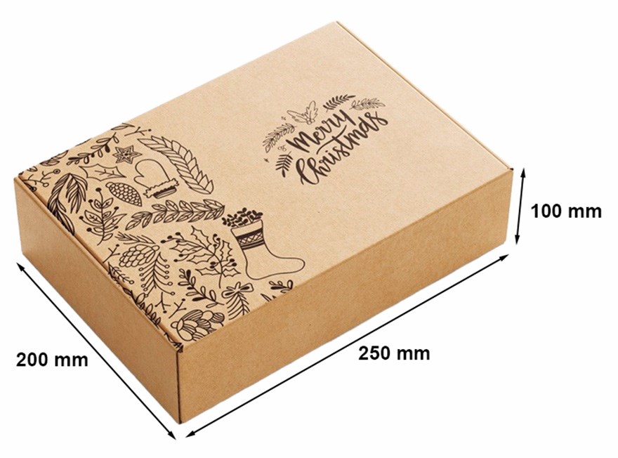 Karton świąteczny pudełko 250x200x100mm Merry Christmas brąz F427
