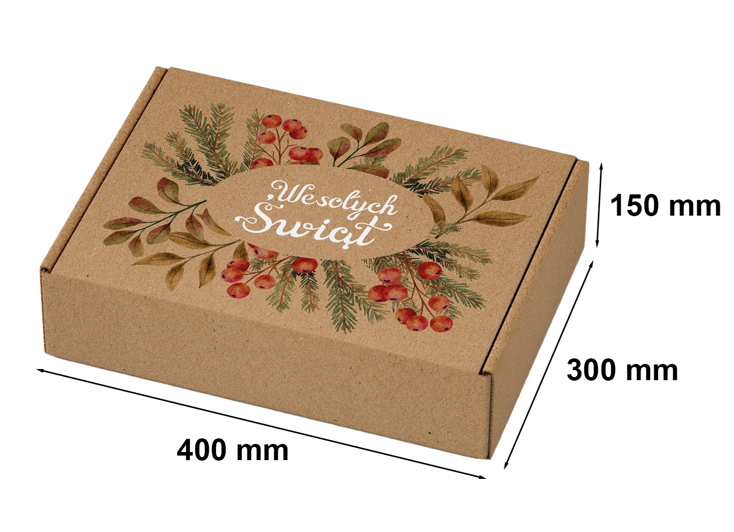 Karton świąteczny pudełko 400x300x150mm Wesołych Świąt wieniec