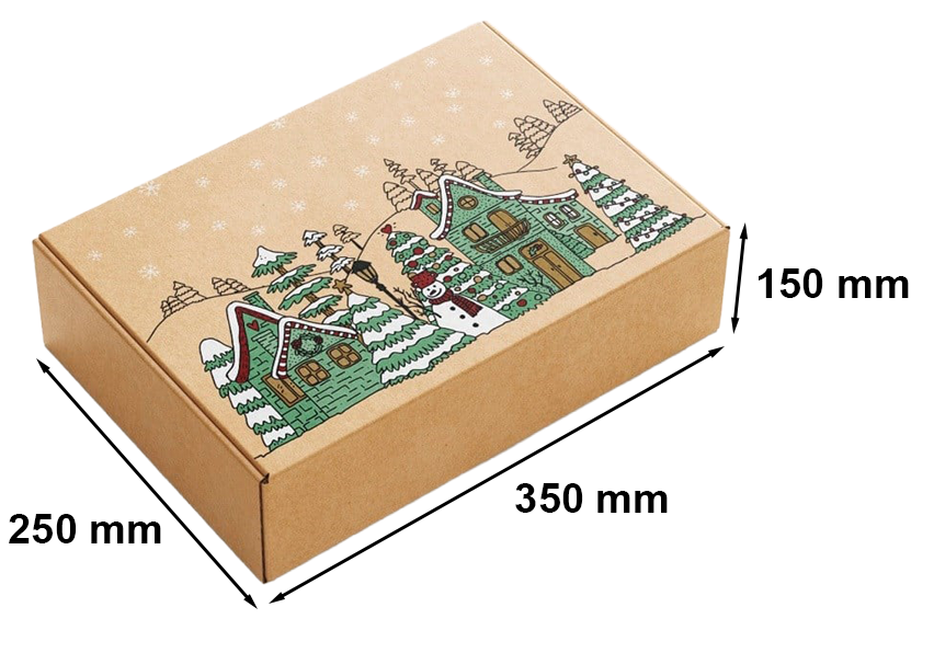 Karton świąteczny pudełko wykrojnikowe 350x250x150mm Bałwan Domki F427