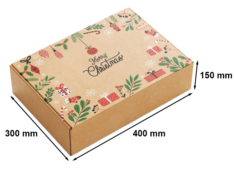 Karton świąteczny wykrojnikowy 400x300x150mm Merry Christmas F427