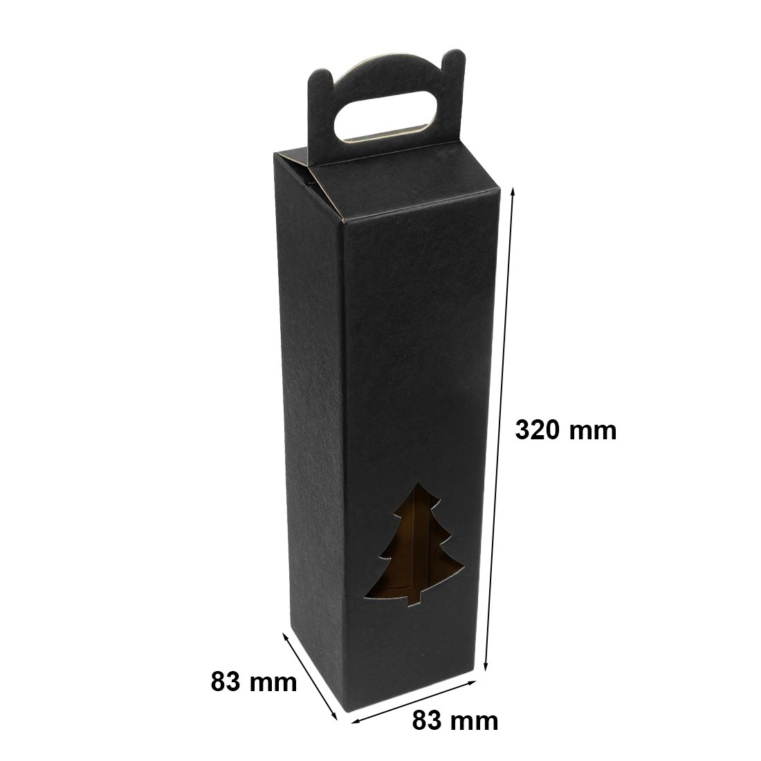 Pudełko fasonowe na wino czarne świąteczne z choinką 83x83x320mm 380