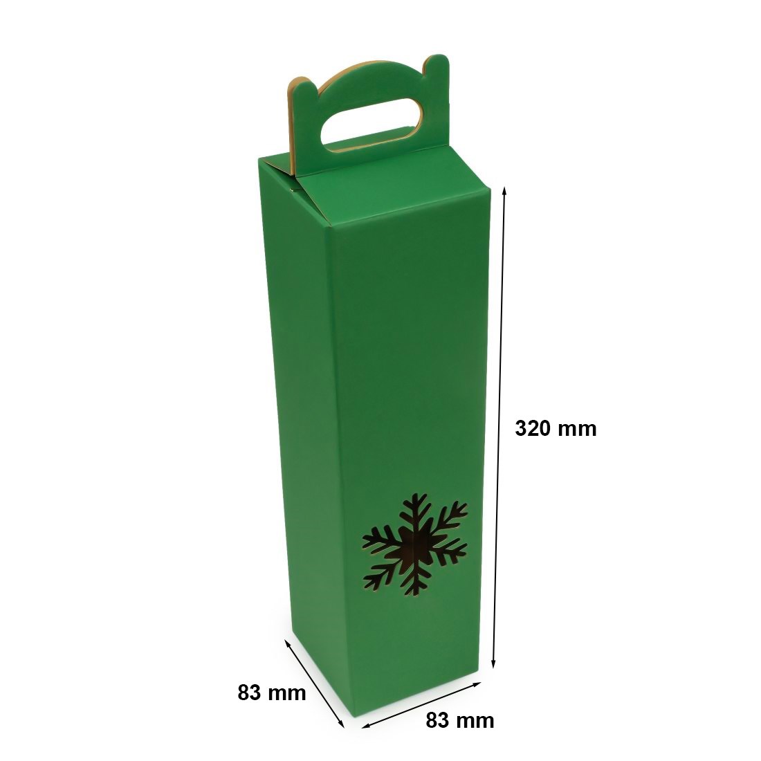 Pudełko fasonowe na wino zielone w śnieżki 83x83x320 mm F217