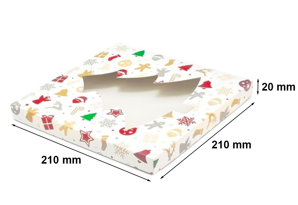 Pudełko fasonowe ozdobne świąteczne choinka/prezenty 210x210x20mm