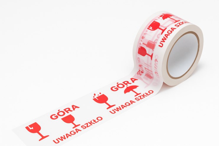 Taśma ostrzegawcza Uwaga szkło góra pakowa do paczek 48mm x 66m