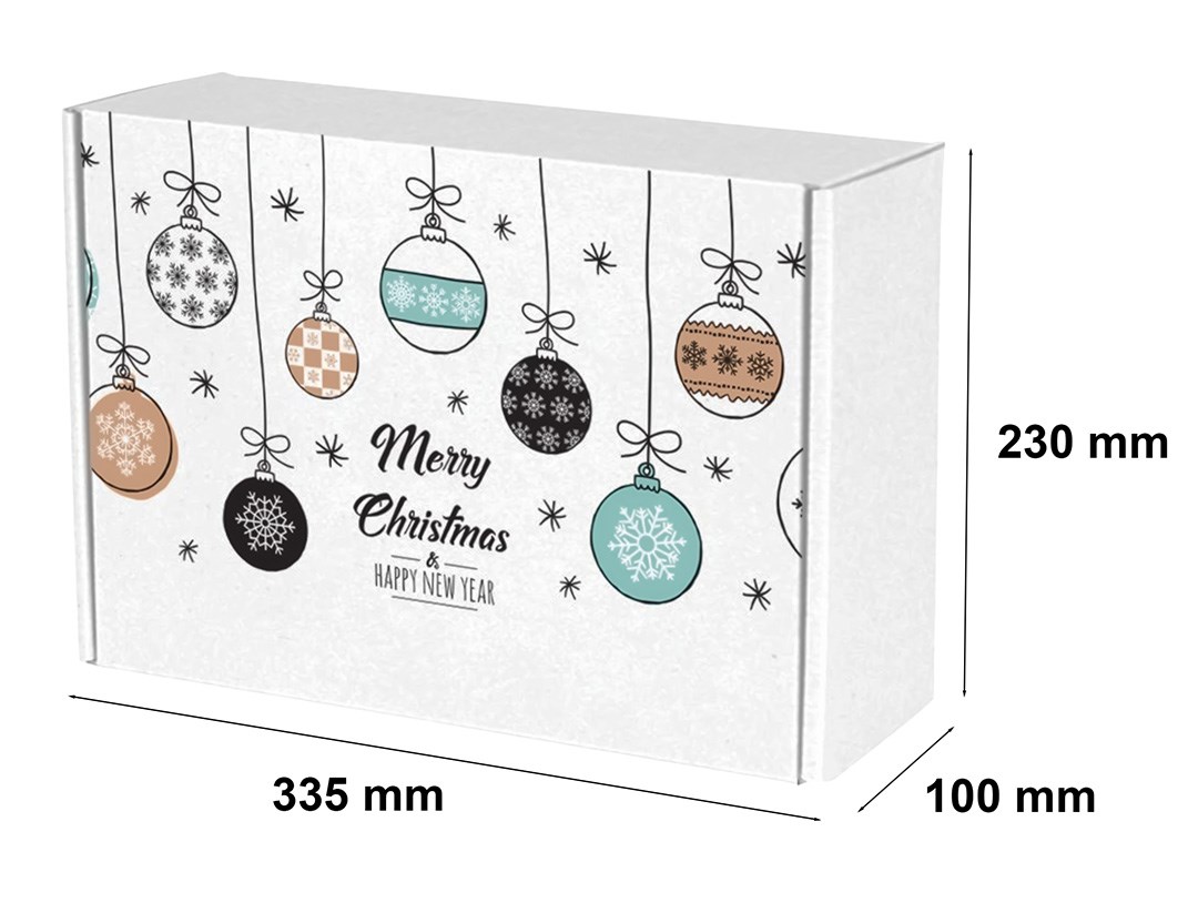 Pudełko świąteczne fasonowe kartonowe EKO 335x230x100 mm Bombki F427