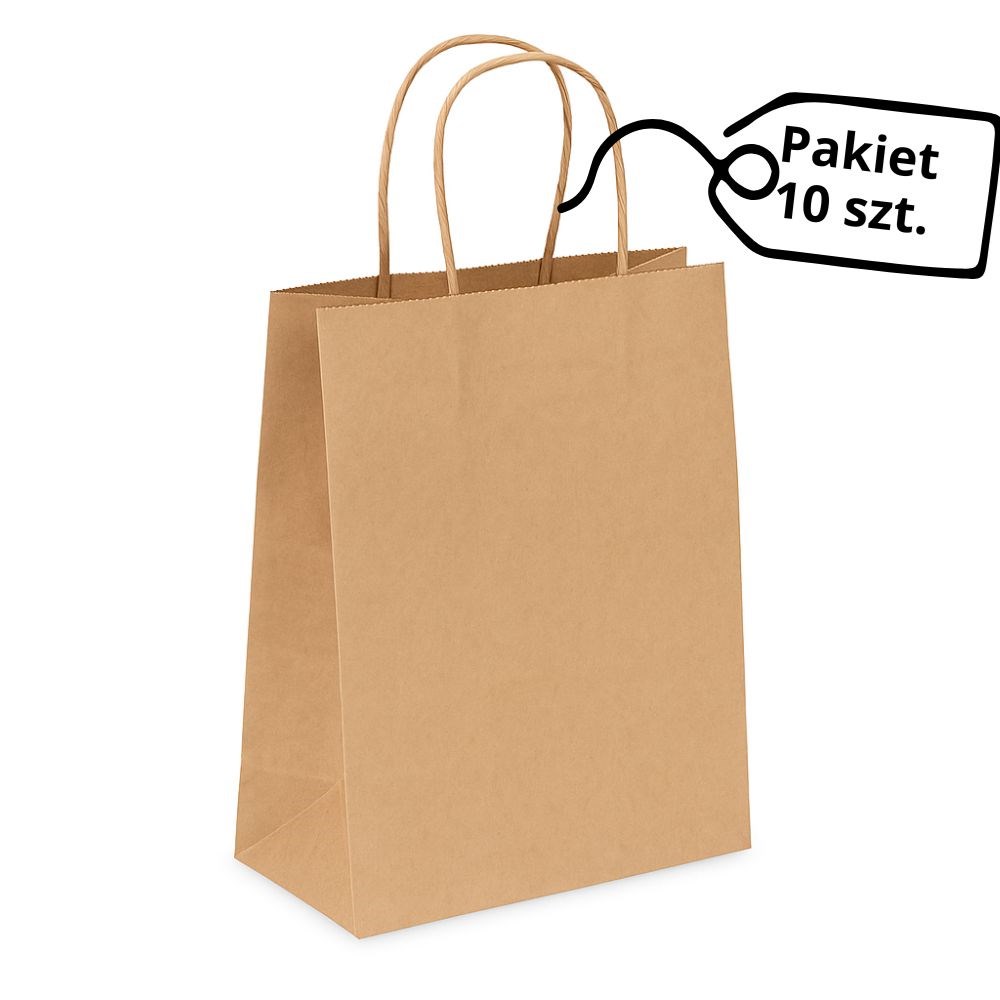 Torby papierowe kraft z uchwytem 210x120x270 mm brązowe 10 szt.