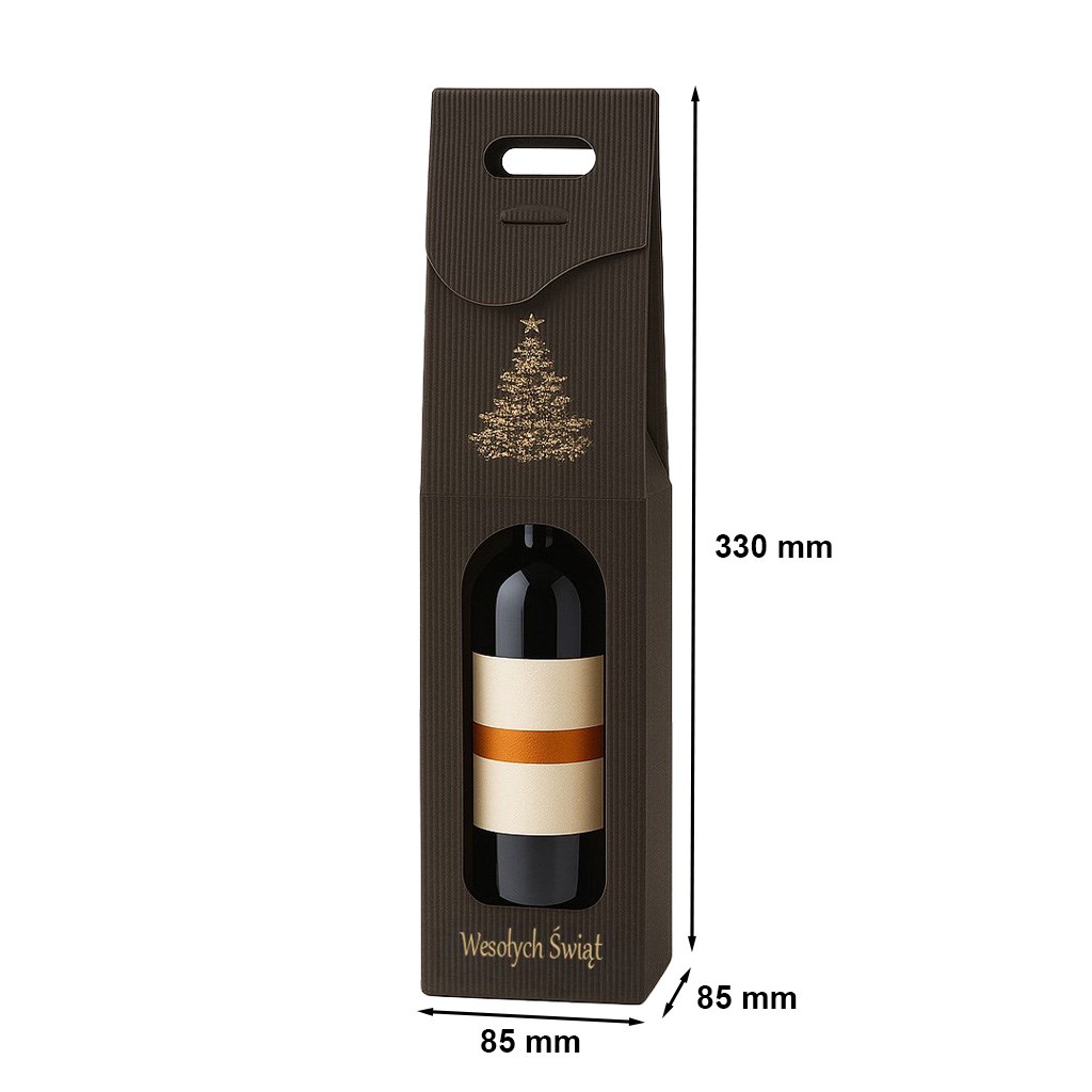 Karton świąteczny karbowany na wino, pudełko 85x85x330 mm czarne