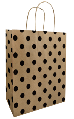 Torba papierowa kraft w czarne kropki 18x8x22 cm z uchwytem skręcanym